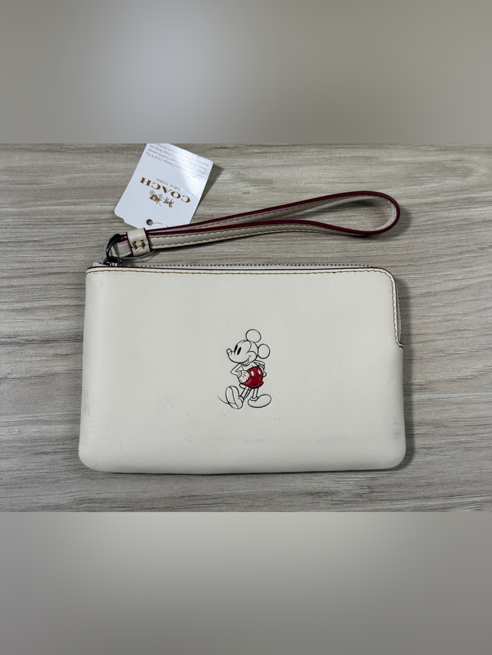 NWT Disney X Coach Mickey Mouse Corner Zip Wristlet Chalk White Leather